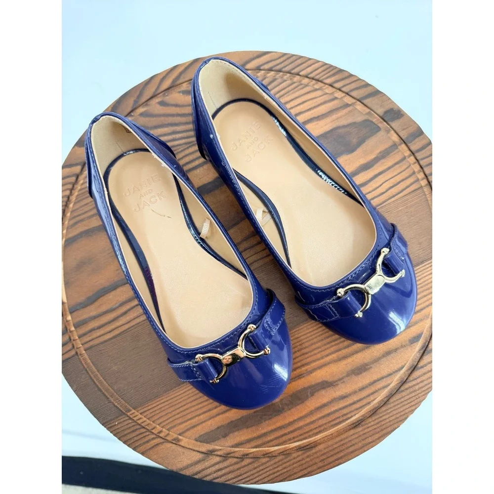 Janie and Jack Patent Leather Horse Bit Flats Girls Toddler Size‎ 10 Blue Gold